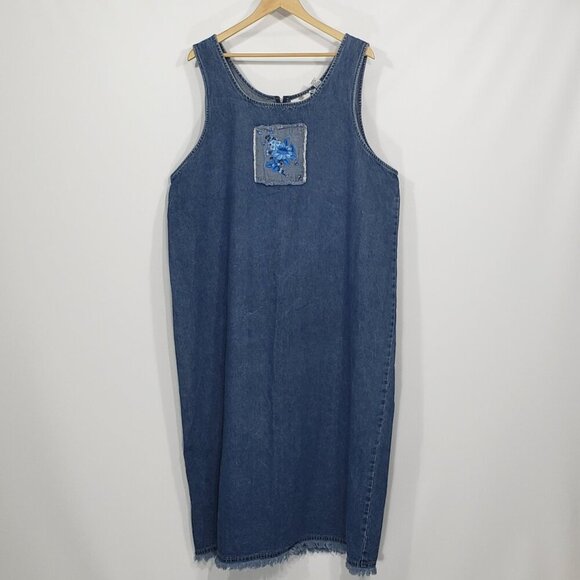 Vintage Sunshine Apparel Sleeveless Denim Dress Embroidered Floral Applique 3X - Picture 1 of 4